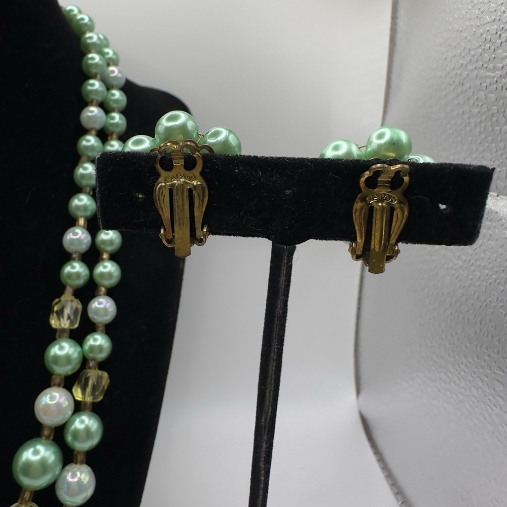 Vintage Japan Double Strand Necklace Clip On Earrings Set 2 18" - Picture 4 of 9